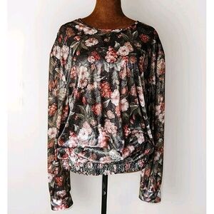 Vintage Laura Lee Blouse Size 24W Plus Shine Top Long Sleeve Floral Smock Waist‎